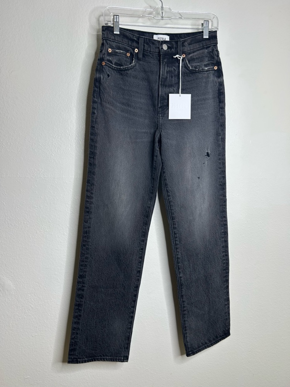 NWT Pistola Cassie 100% Cotton Super High Rise Straight Leg Jean Black Size 26